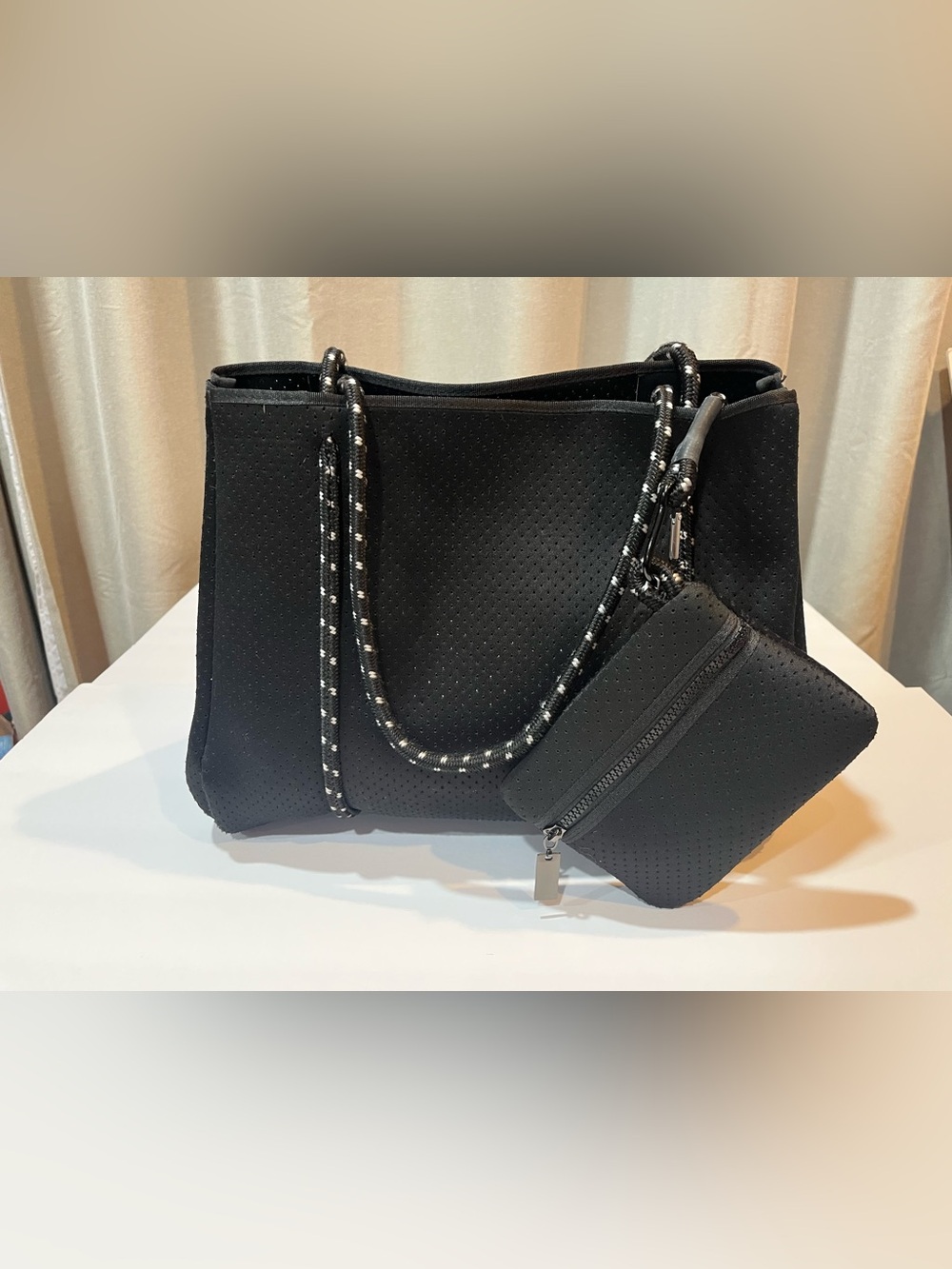 Black Neoprene Tote with Matching Pouch - Women Bags